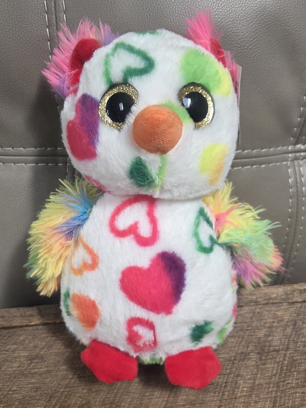NWT Hug Fun Plush Heart-Print Colorful Owl ~ Bin 1D